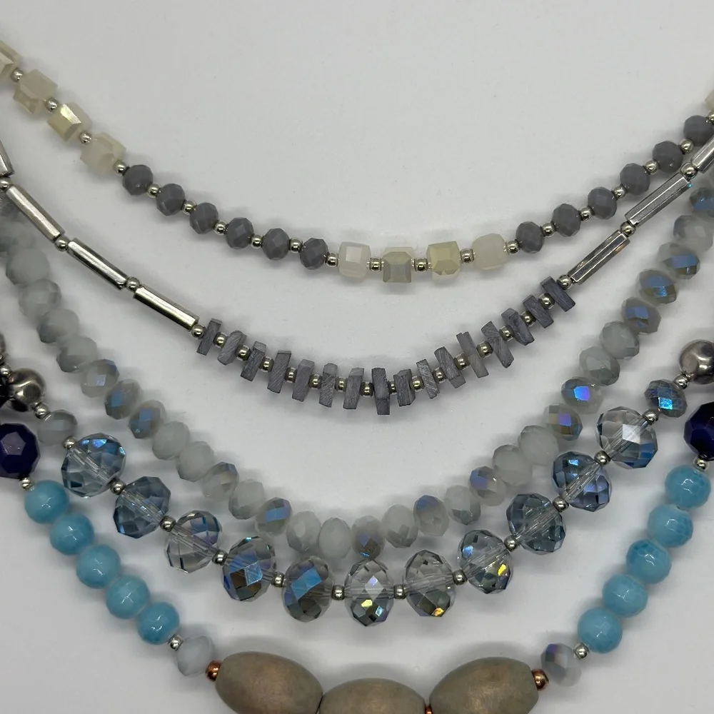 Shades of Blue and Gray Bead Multi-strand Necklace